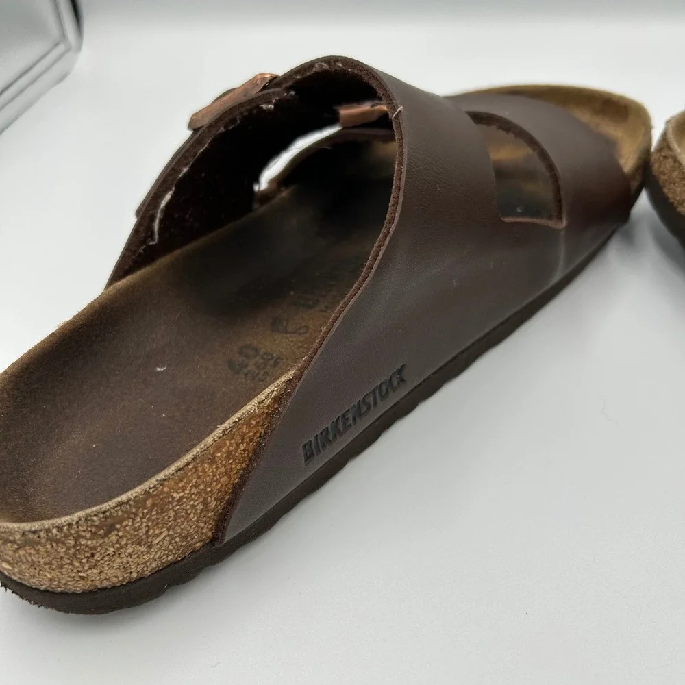 Birkenstock Arizona Sandals Mens 40 Brown Birko-Flor Two Strap Slides